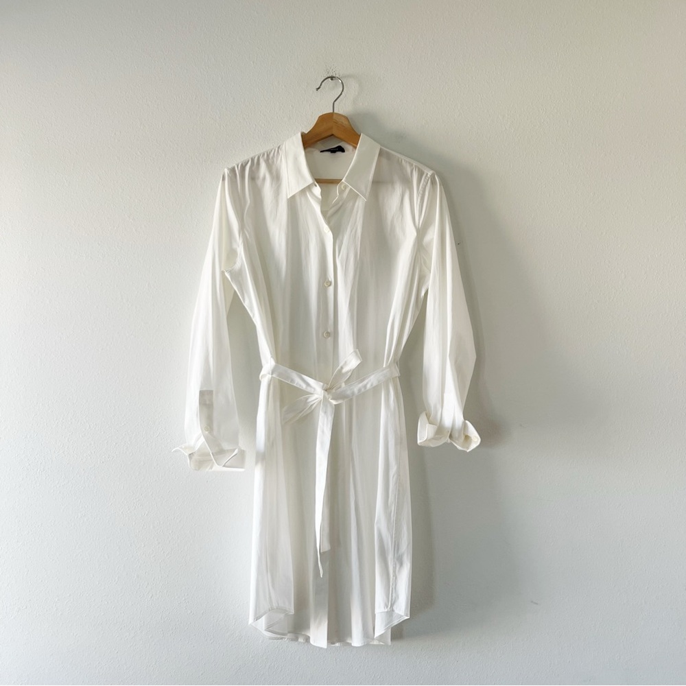 Theory White Tie-Waist Shirt Dress